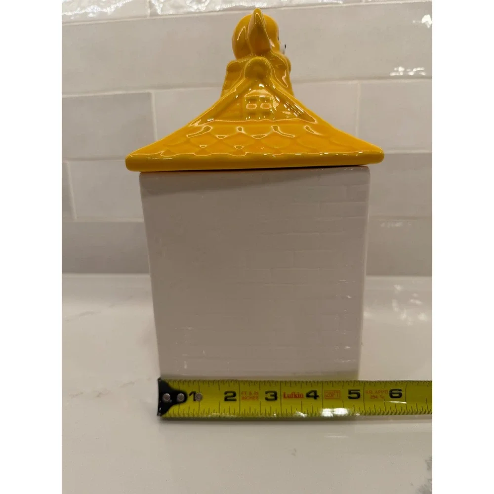 Cookie Jar House Dog Cat Mouse Large White Yellow Ceramic Vintage